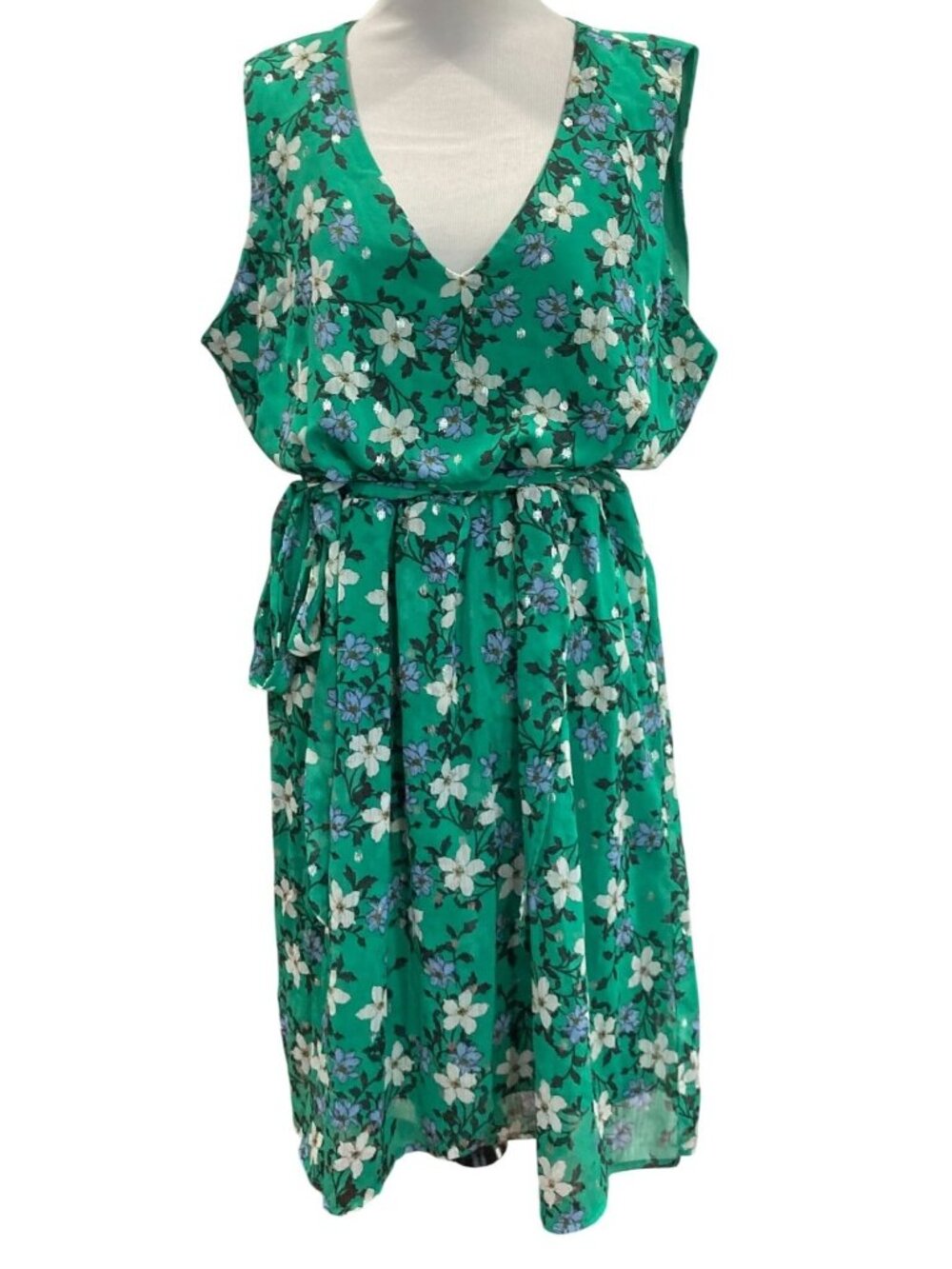 Adrienne Vittadini Chiffon Floral Midi Dress XL Green Feminine Romantic Flowy